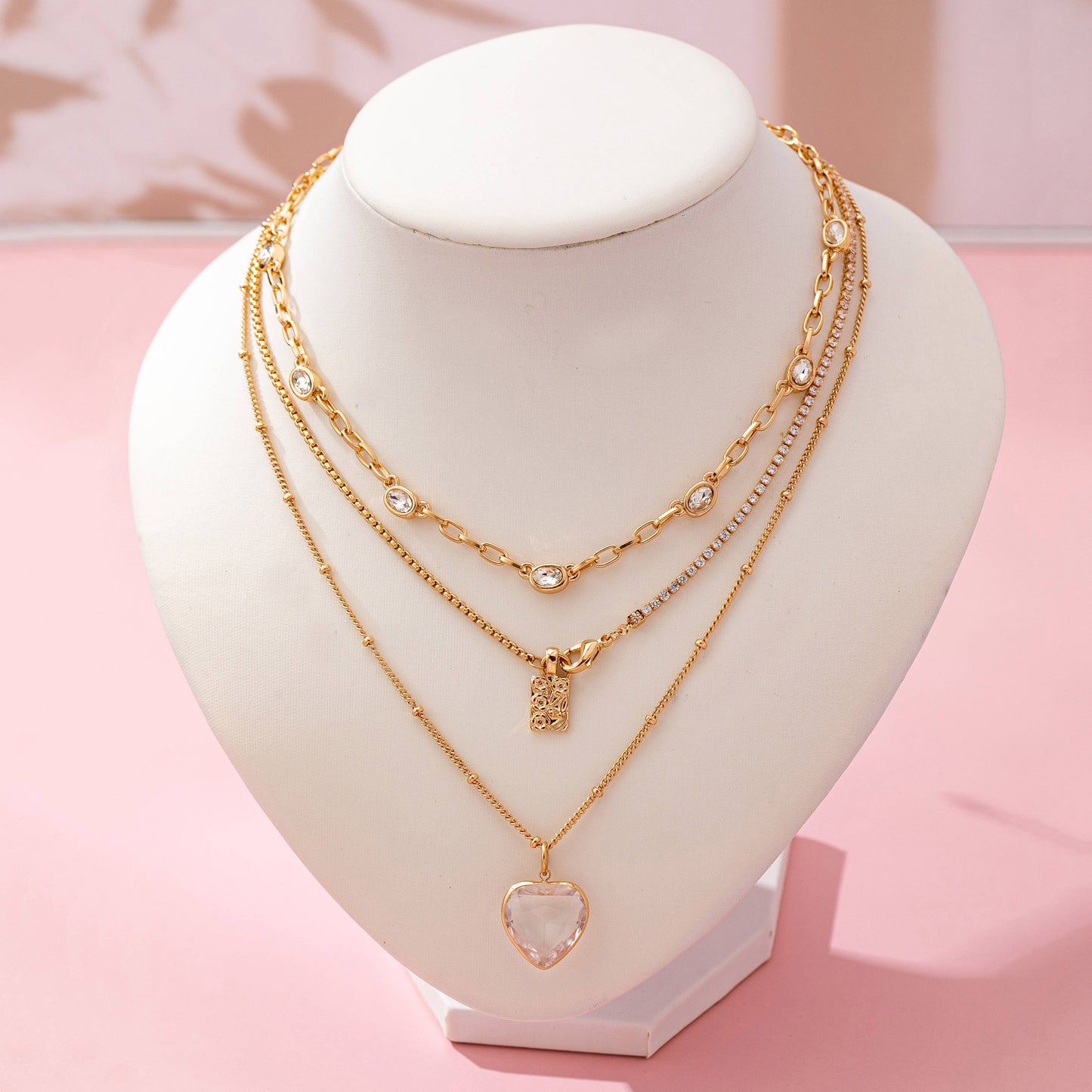 Multi Layered Heart Charm Necklace