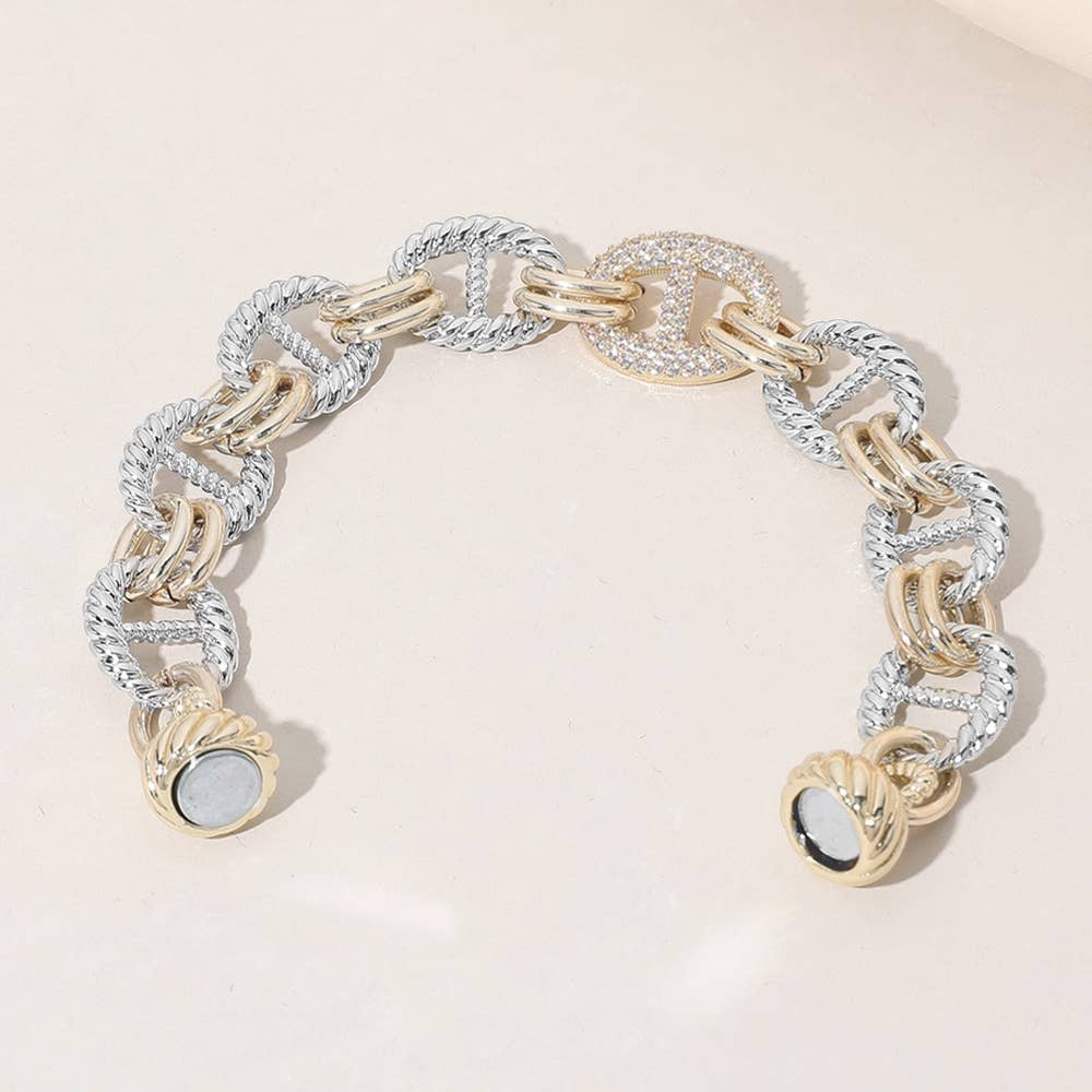 14K Gold Plated CZ Stone Paved Link Magnetic Bracelet