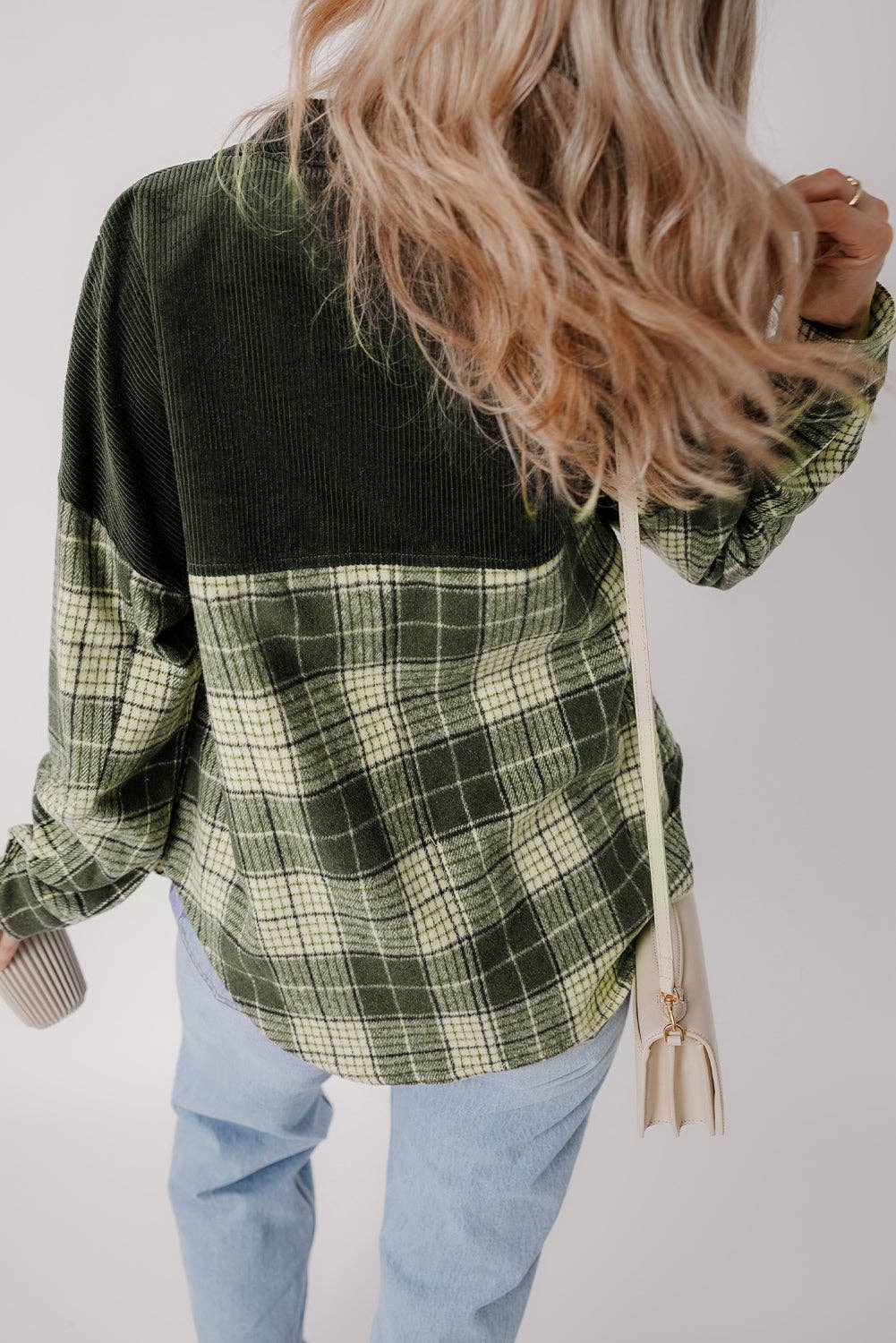 Blackish Green Snap Buttons Plaid Shacket