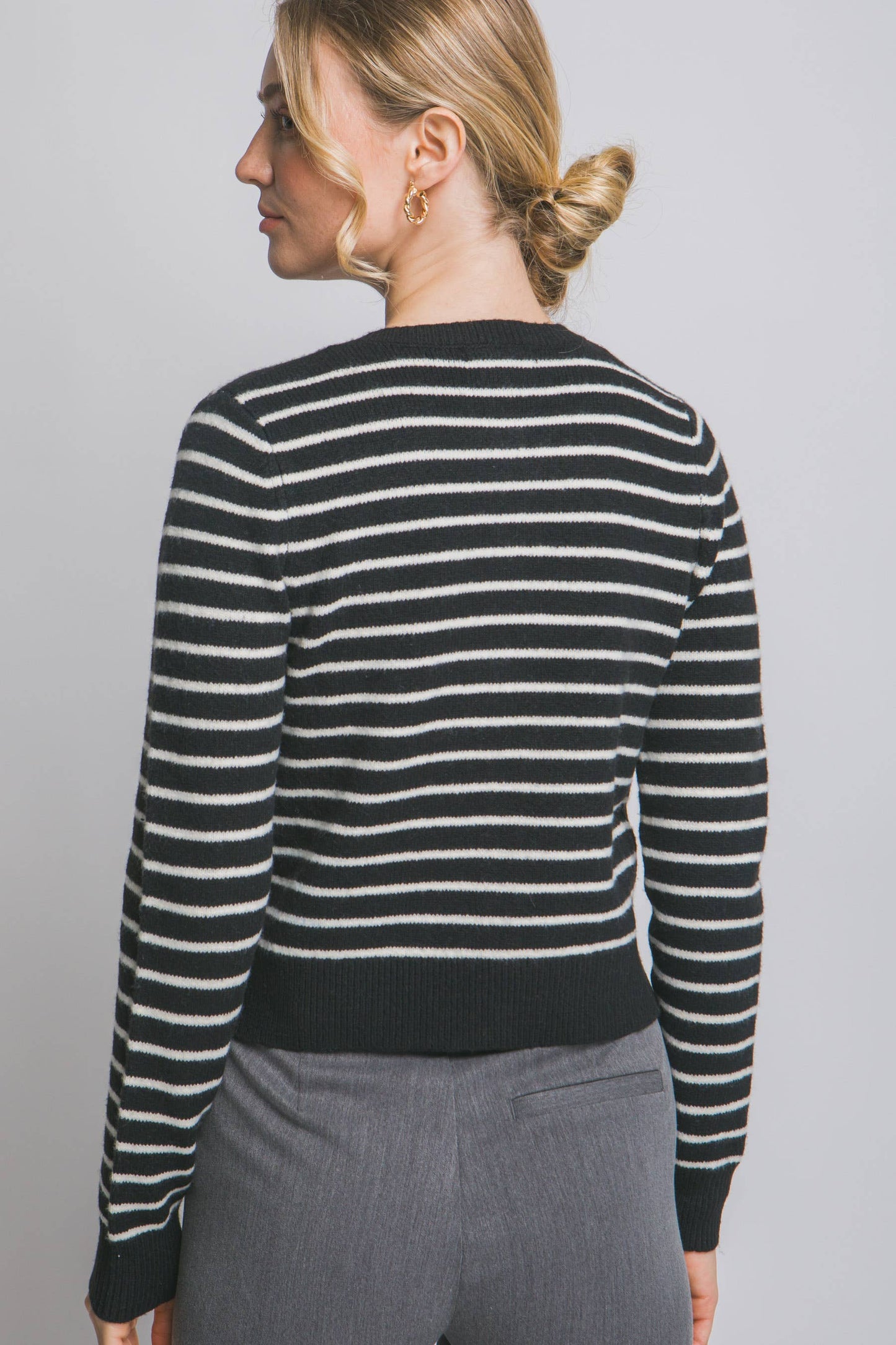 Black Striped Gold Button Cardigan