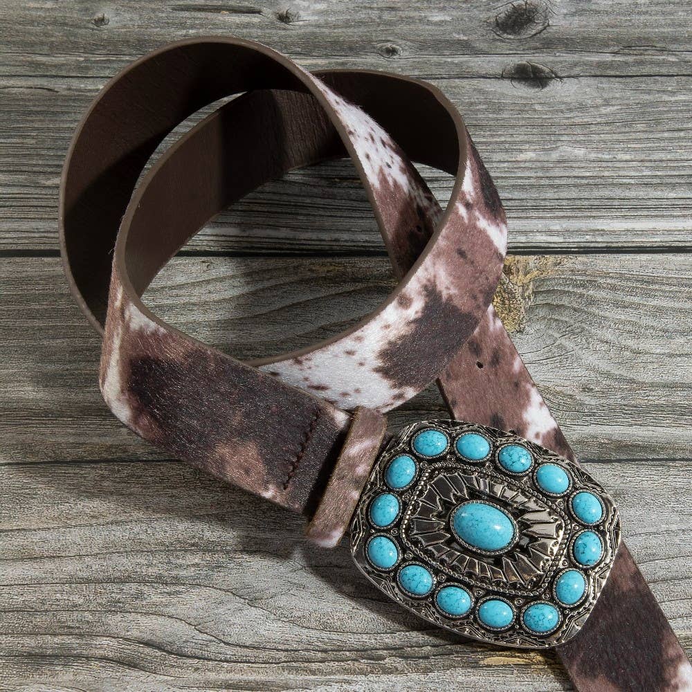Turquoise  Western Concho Buckle Vegan Leather Belt