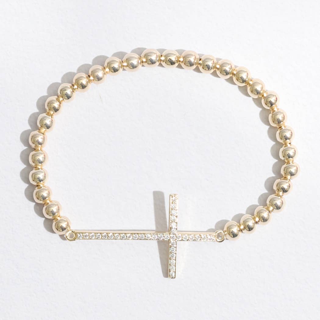 Pave Cross Beaded Gold Tone Bracelet