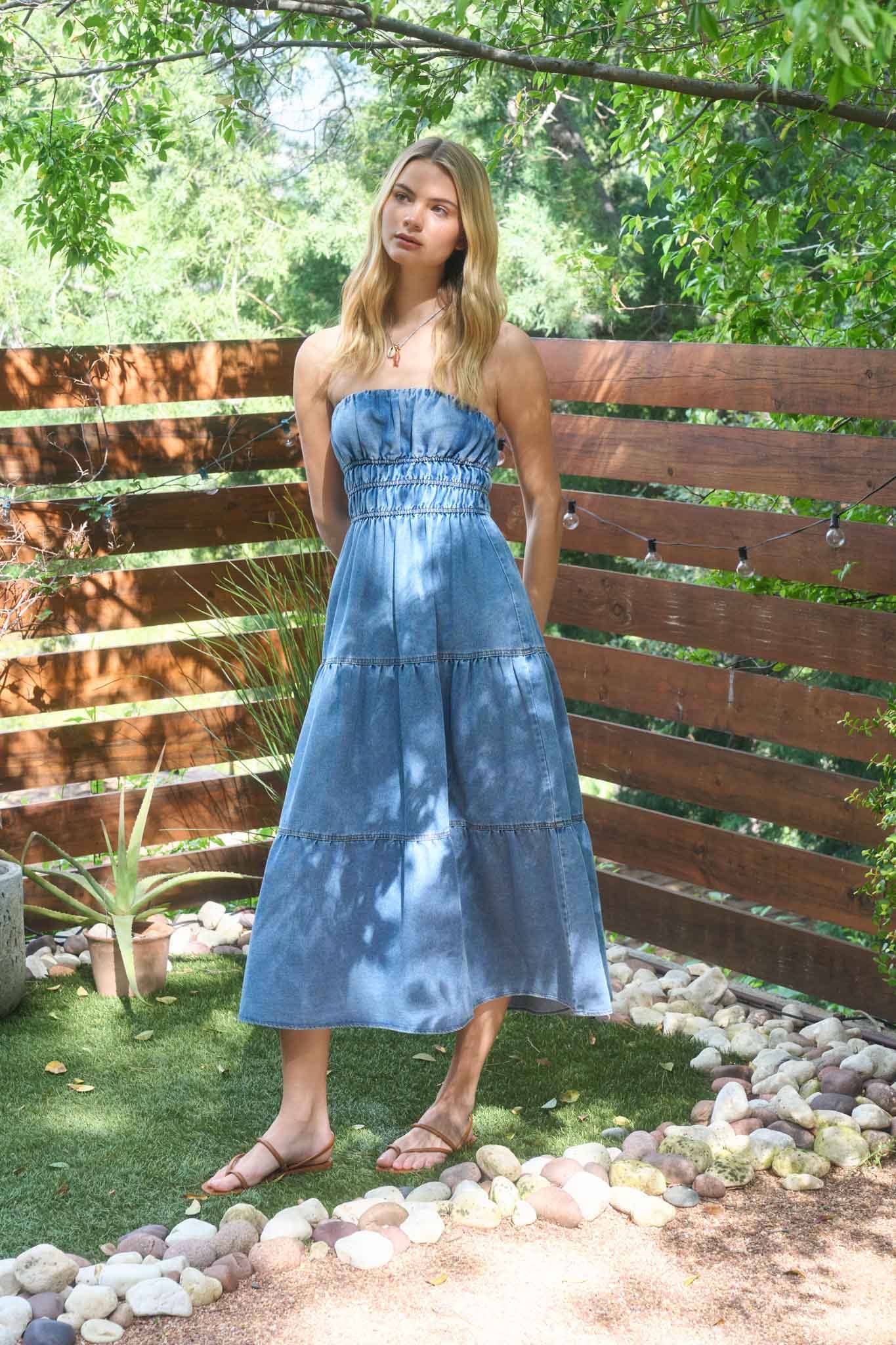 Strapless Denim Tiered Dress
