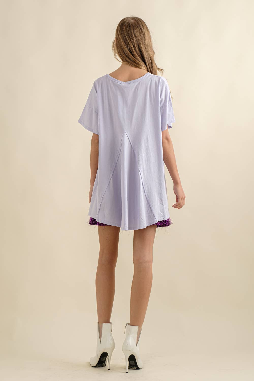Cotton Sequin Western Boot Fringe Loose Side Tee