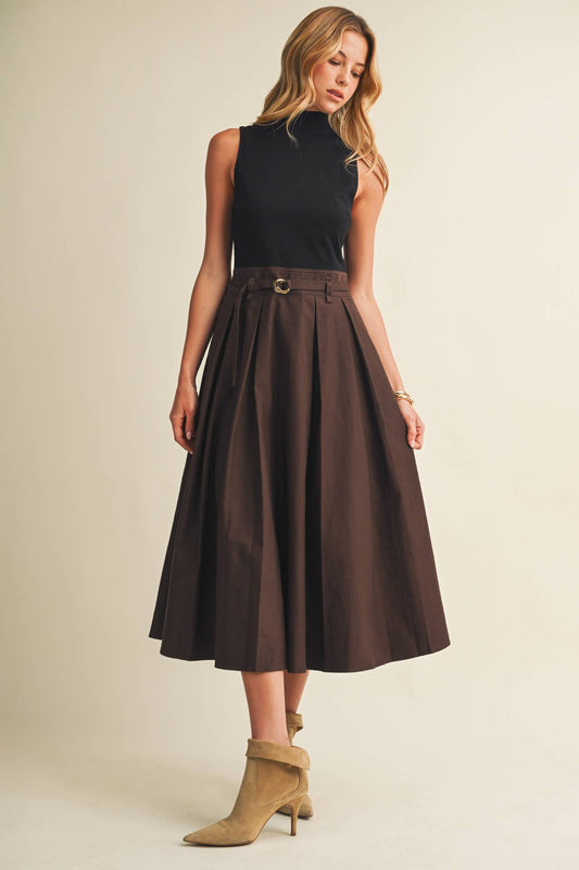 Choco Fondant Pleated Belted Dress