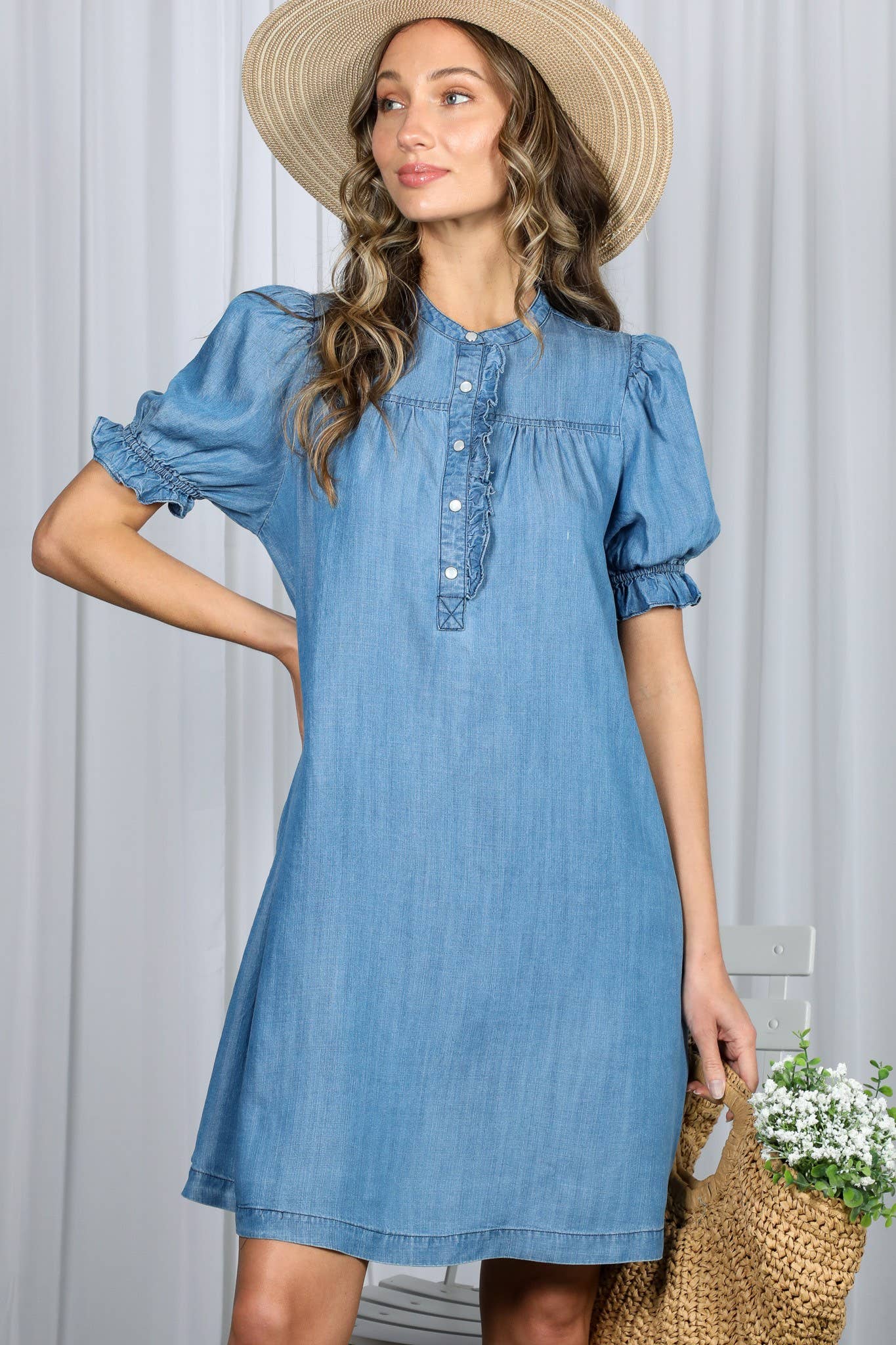 Ruffle Chambray Tencel Mini Dress