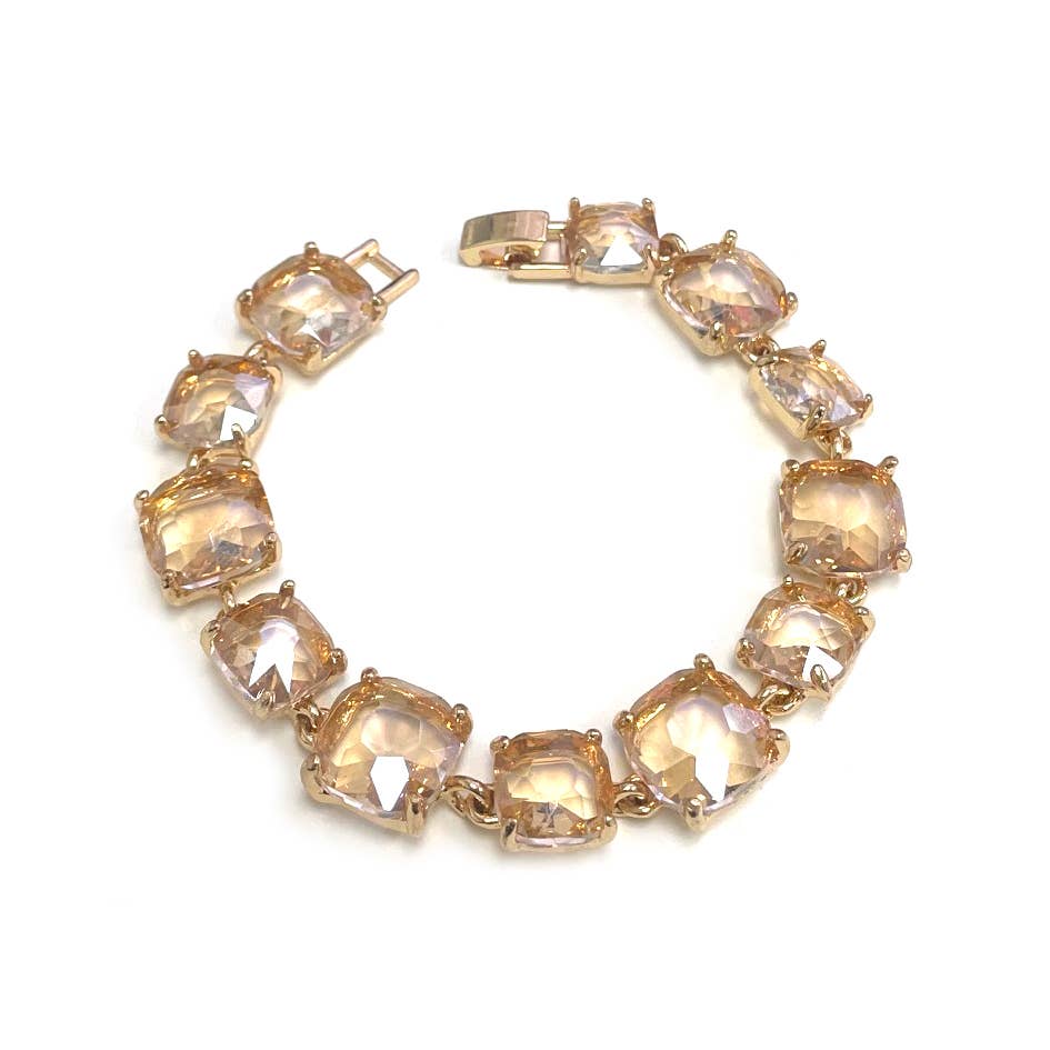 Cushion Cut Glass Crystal Linked Station Bracelet