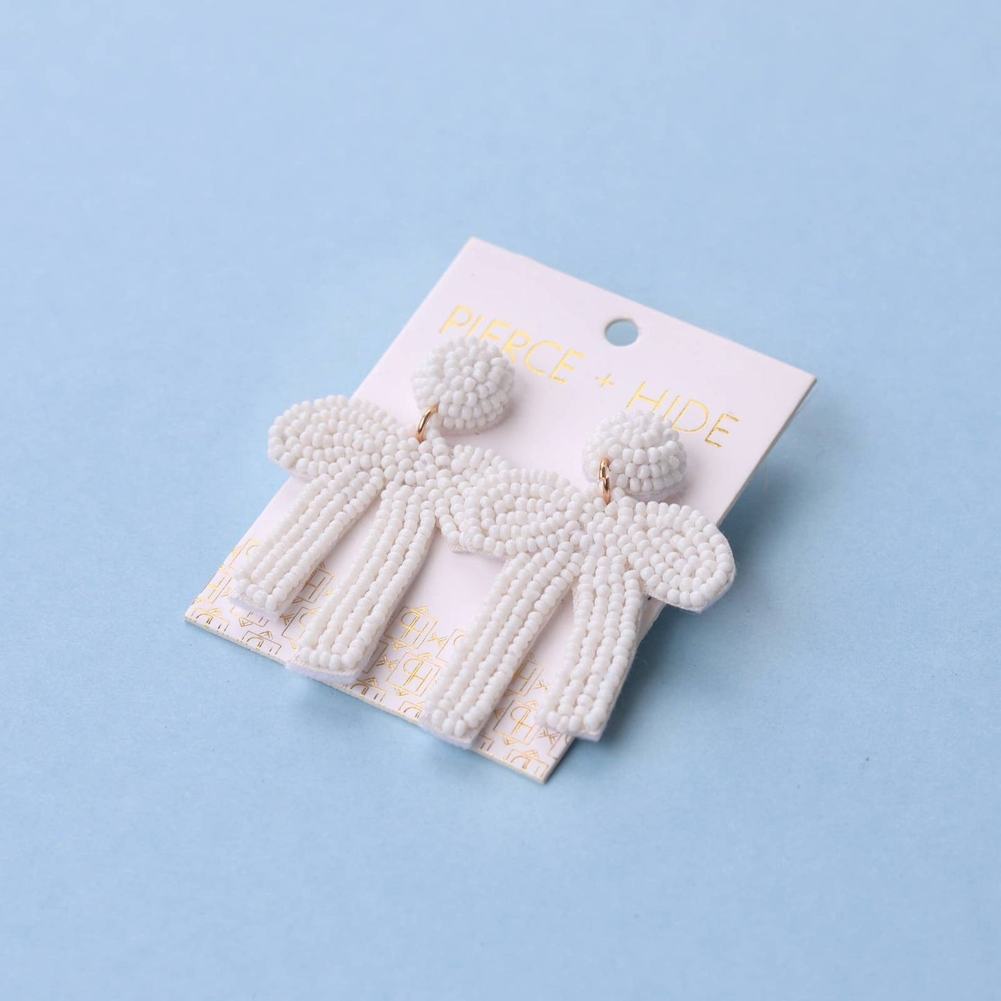 Custom White Beaded Bow Earrings