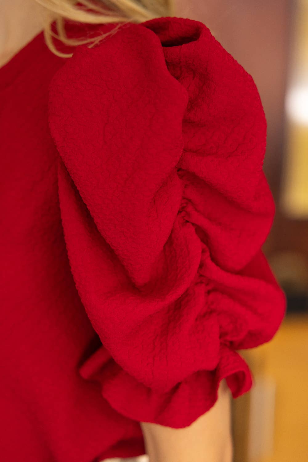 Red Puff Sleeve Knit Top