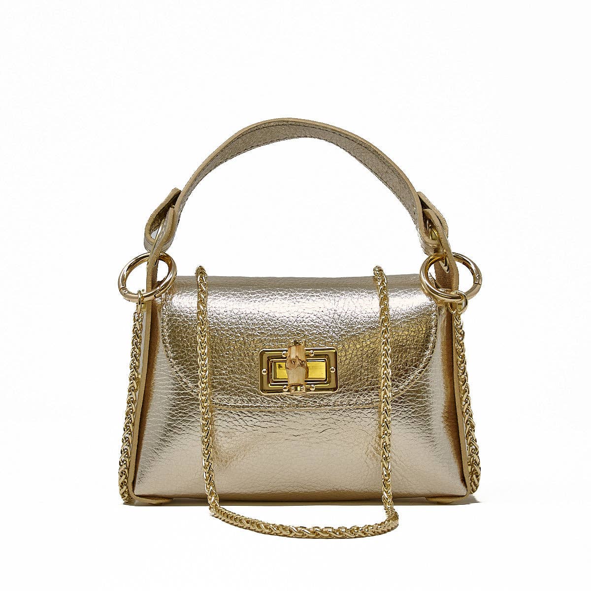 GF1075 GENUINE ITALIAN LEATHER  BAMBOO CLASP, CROSSBODY BAG