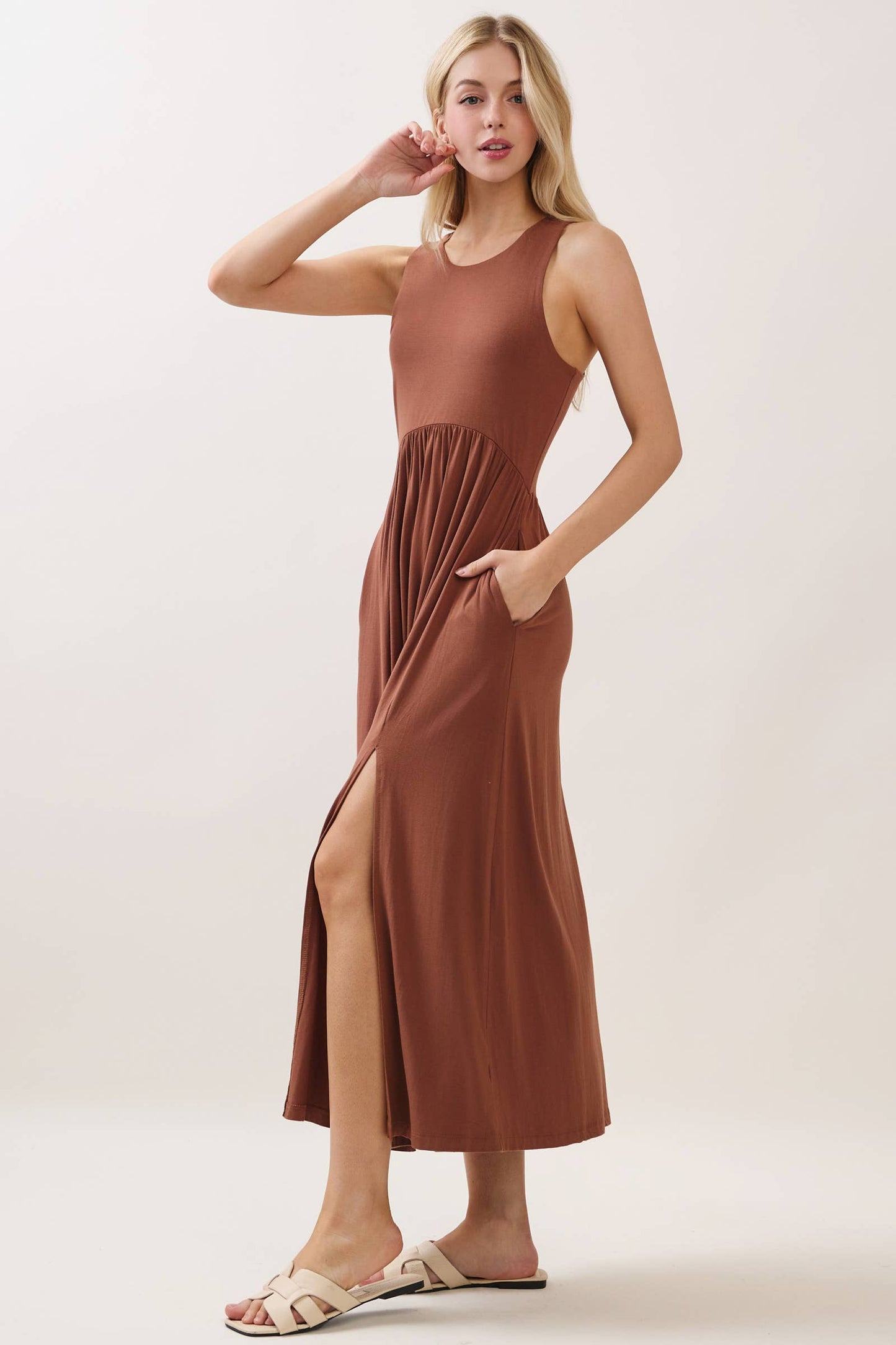 Black Midi Dress with Front Slits