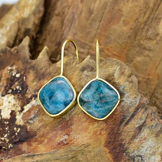 Natural Apatite Stone turqoise Losange Earrings