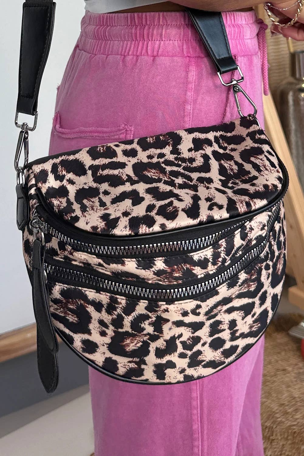 Camo / Polka Dot Print Gold Chain Strap Zipper Crossbody Bag
