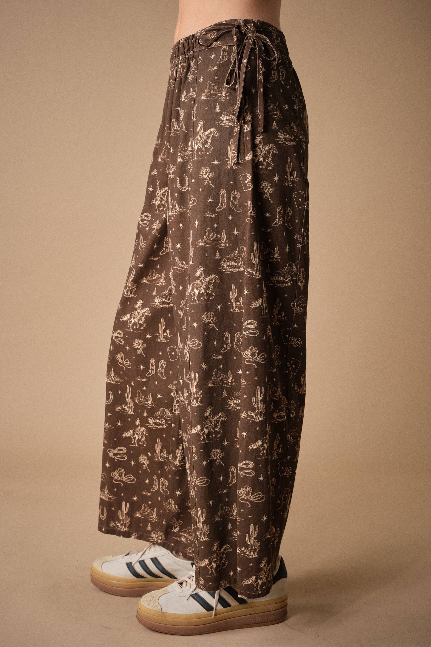Western Side Tie Wide Leg Pants