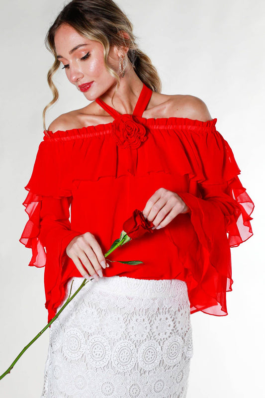 Red Rose Corsage Blouse
