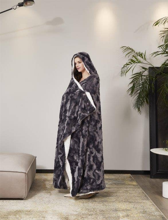 "Brushed Slate"  Hooded Throw Blanket