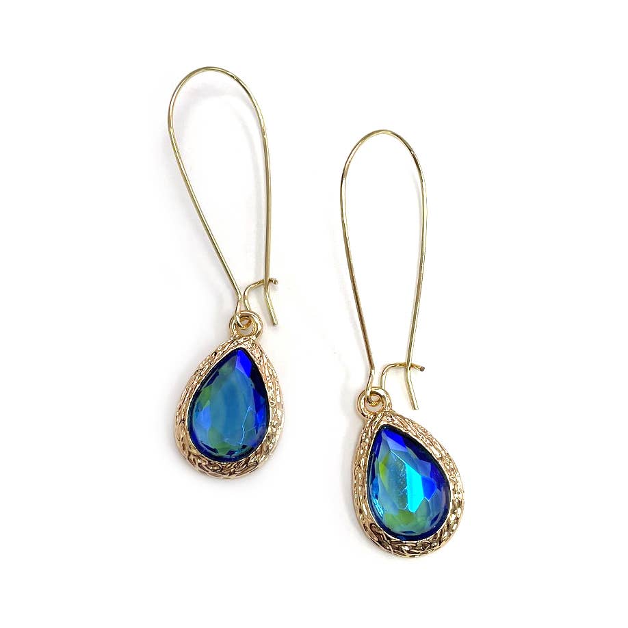 Teardrop Glass Crystal Bead with Kidney Wire Earrings