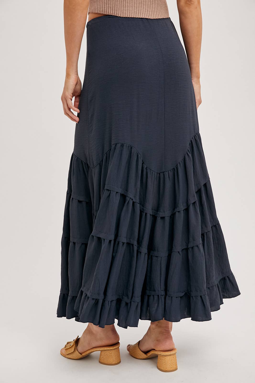 RUFFLED DRAWSTRING WASIT MAXI SKIRT