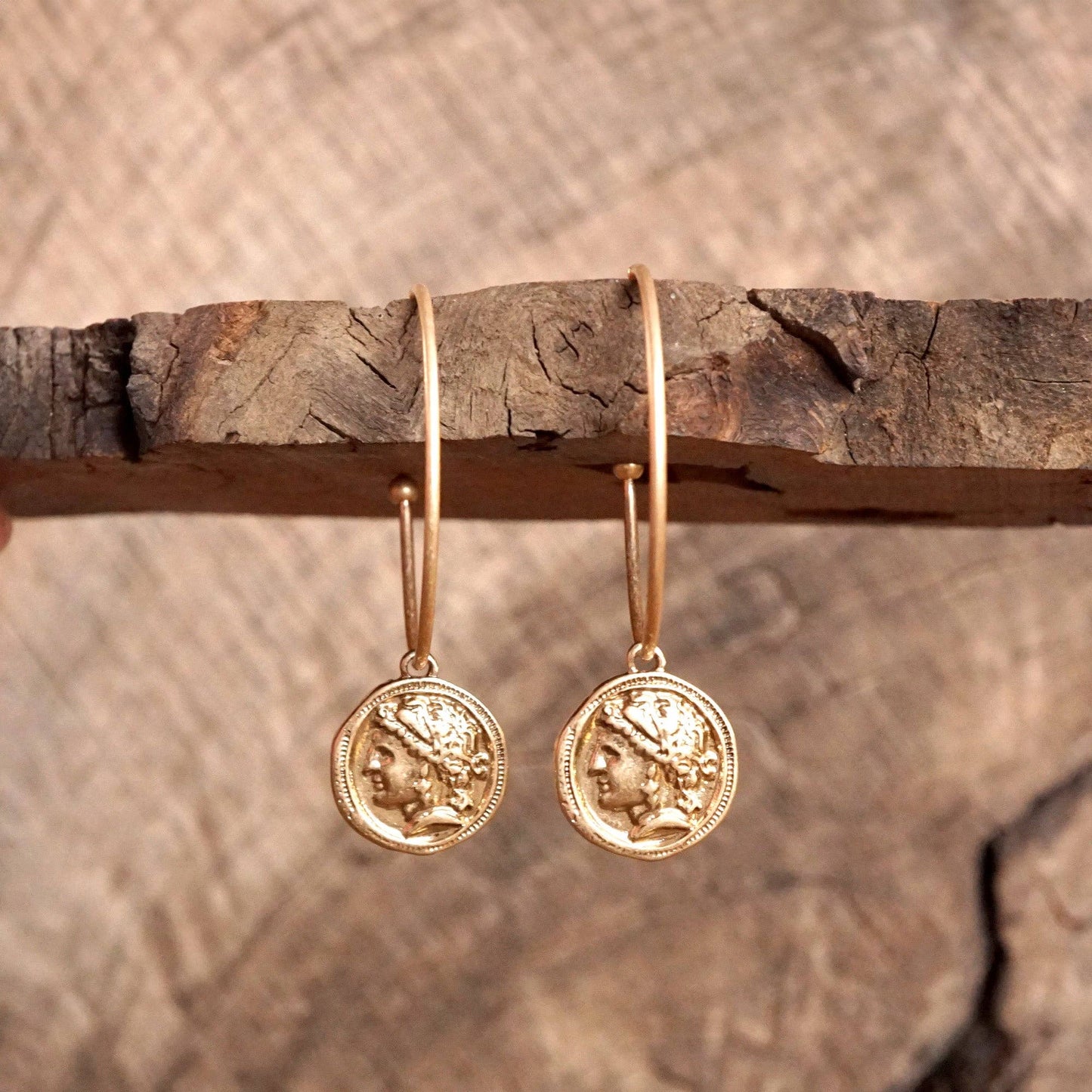 Boho Hoop Earrings with a Small Coin