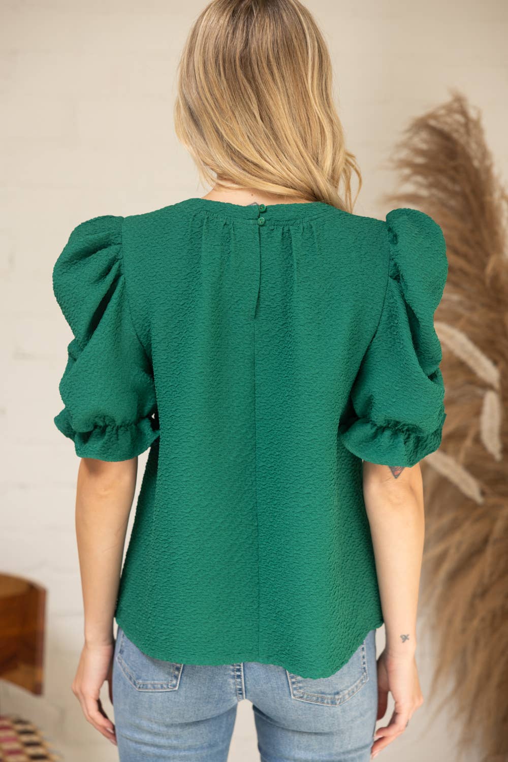 Red Puff Sleeve Knit Top