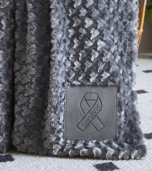"Survivor Ribbon" 1-Ply Faux Fur Patch Throw 50"x60"