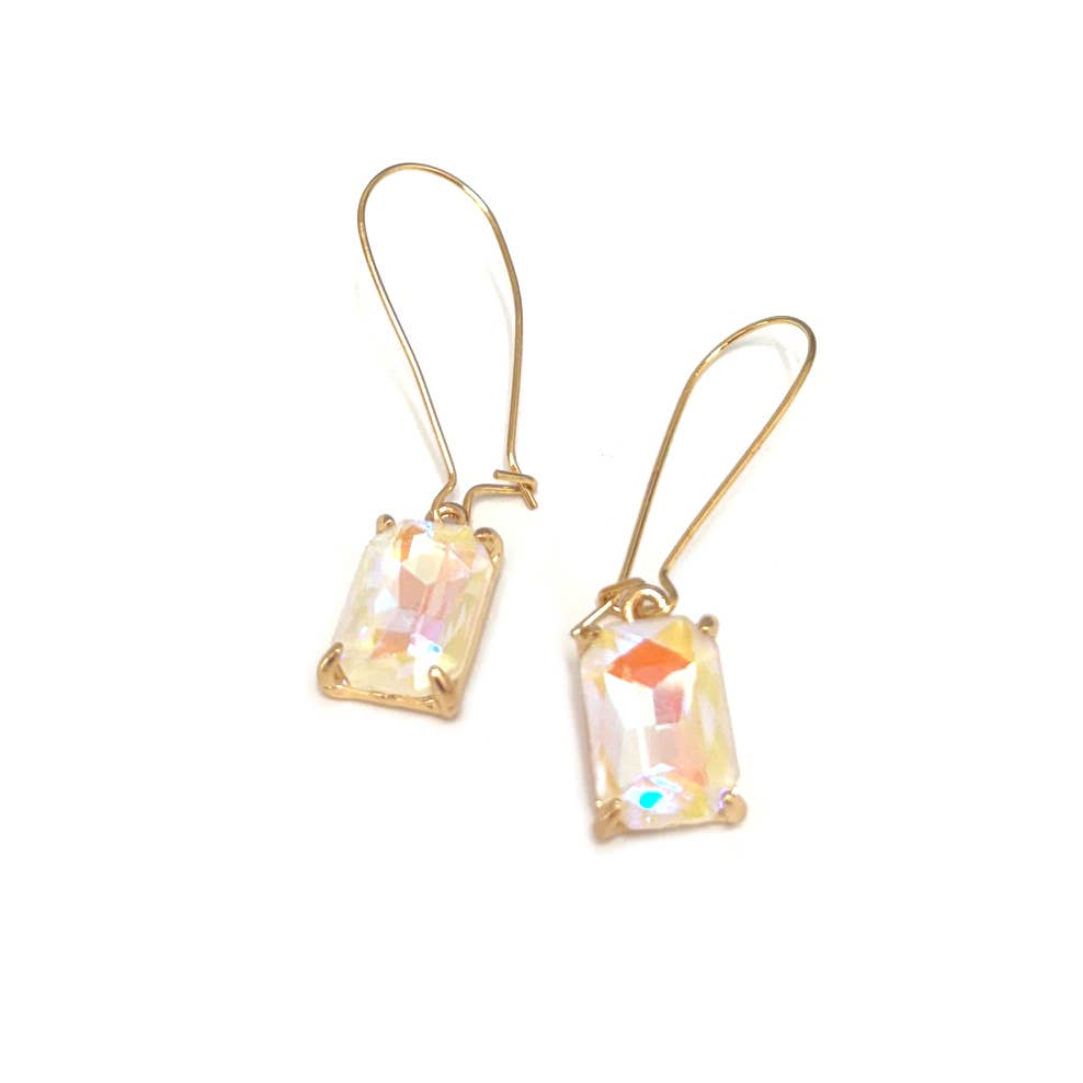 Midi Rectangle Glass Bead with Kidney Wire Dangle Earrings