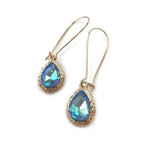Teardrop Glass Crystal Bead with Kidney Wire Earrings
