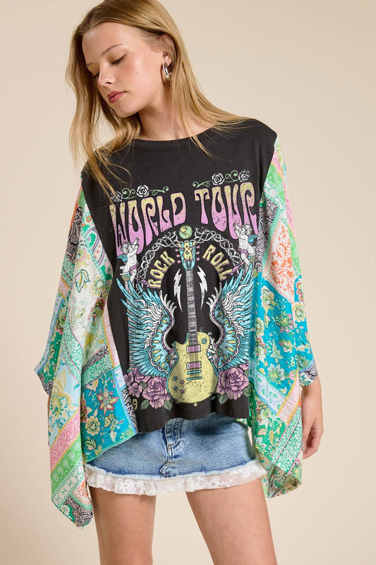 World Tour Sheer Sleeves Kaftan Top