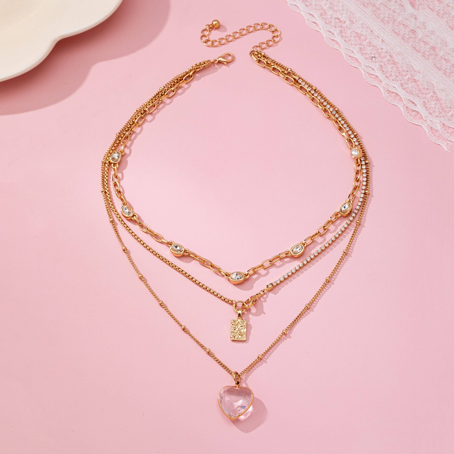 Multi Layered Heart Charm Necklace