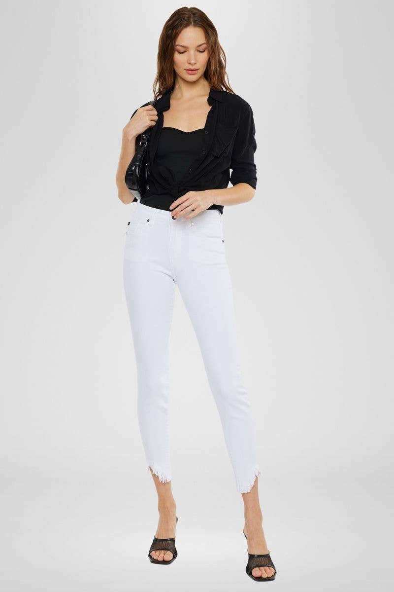 White Stretchy Raw Fringe Hem Jean