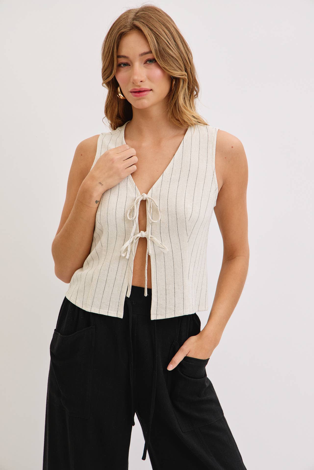 Front Tie Linen Top