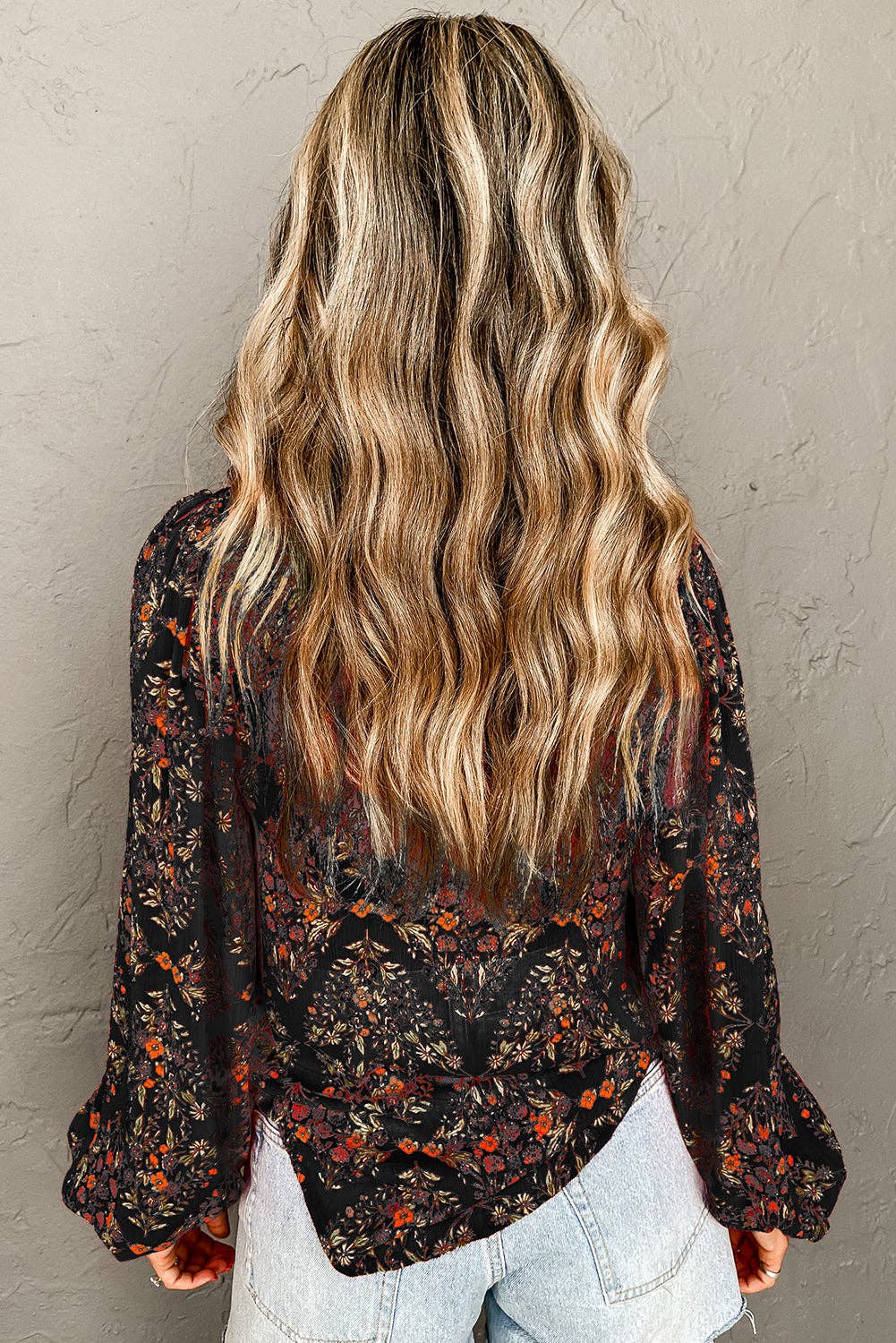 Black Strawberry Floral Puff Sleeve Shirt