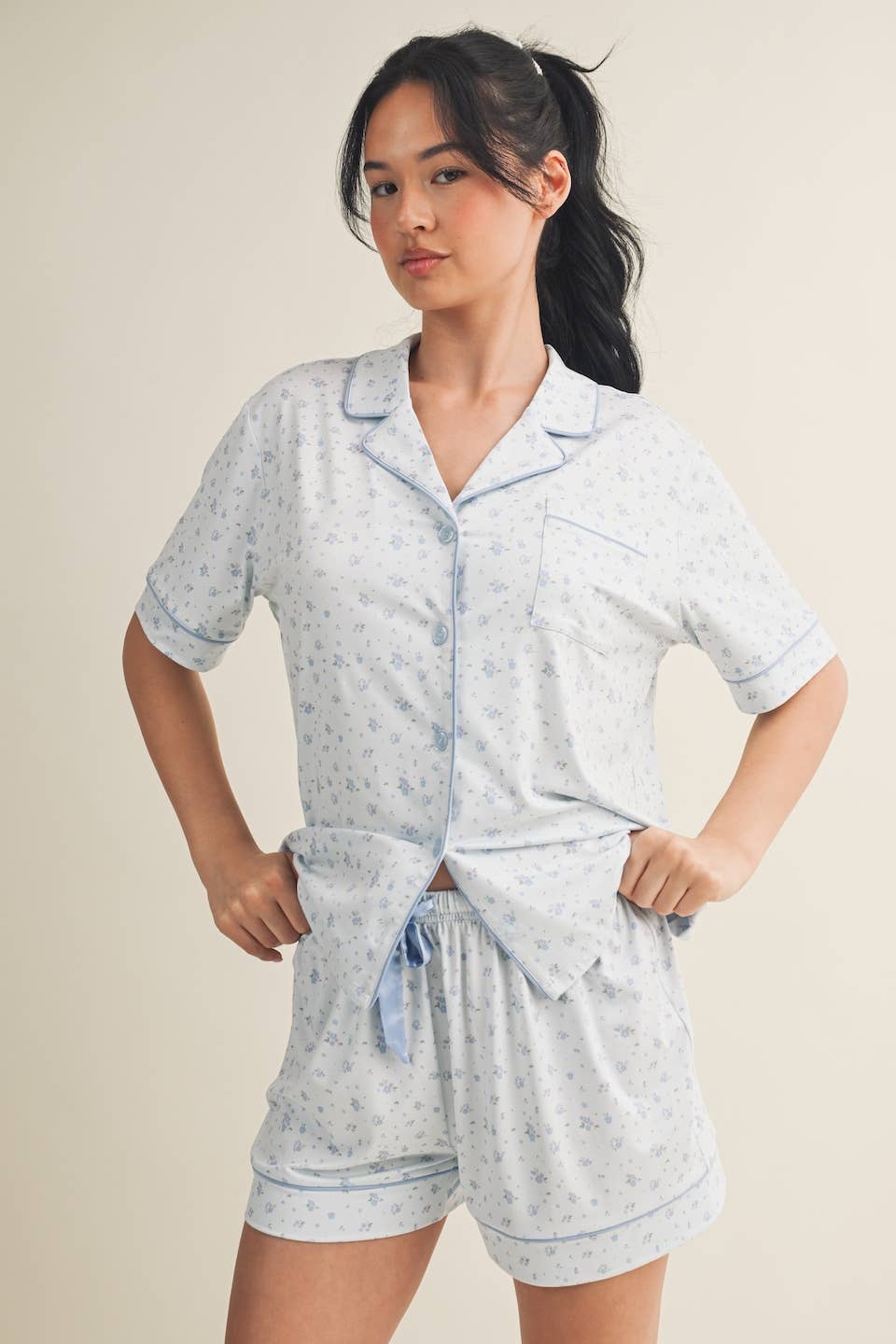 Pink Ditsy Print Pajama Set