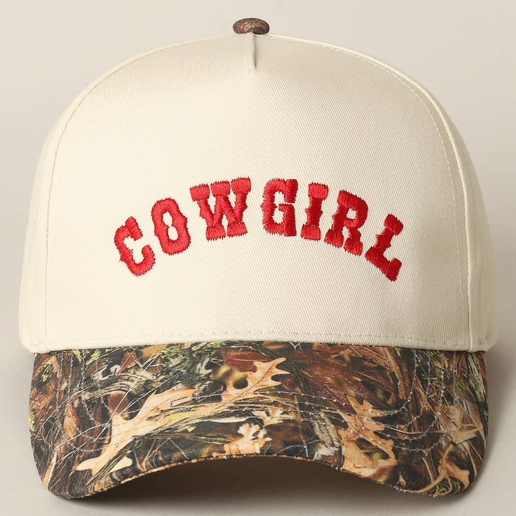 COWGIRL Lettering Embroidery Camo Cap