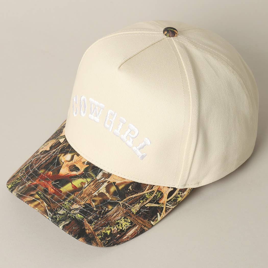 COWGIRL Lettering Embroidery Camo Cap