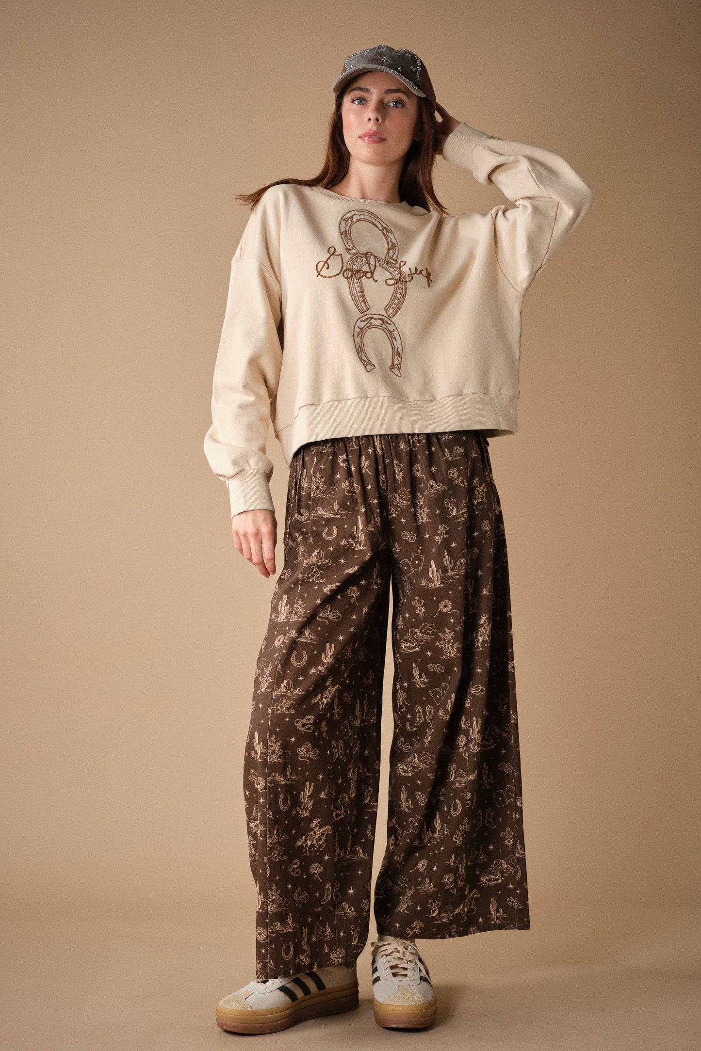 Western Side Tie Wide Leg Pants