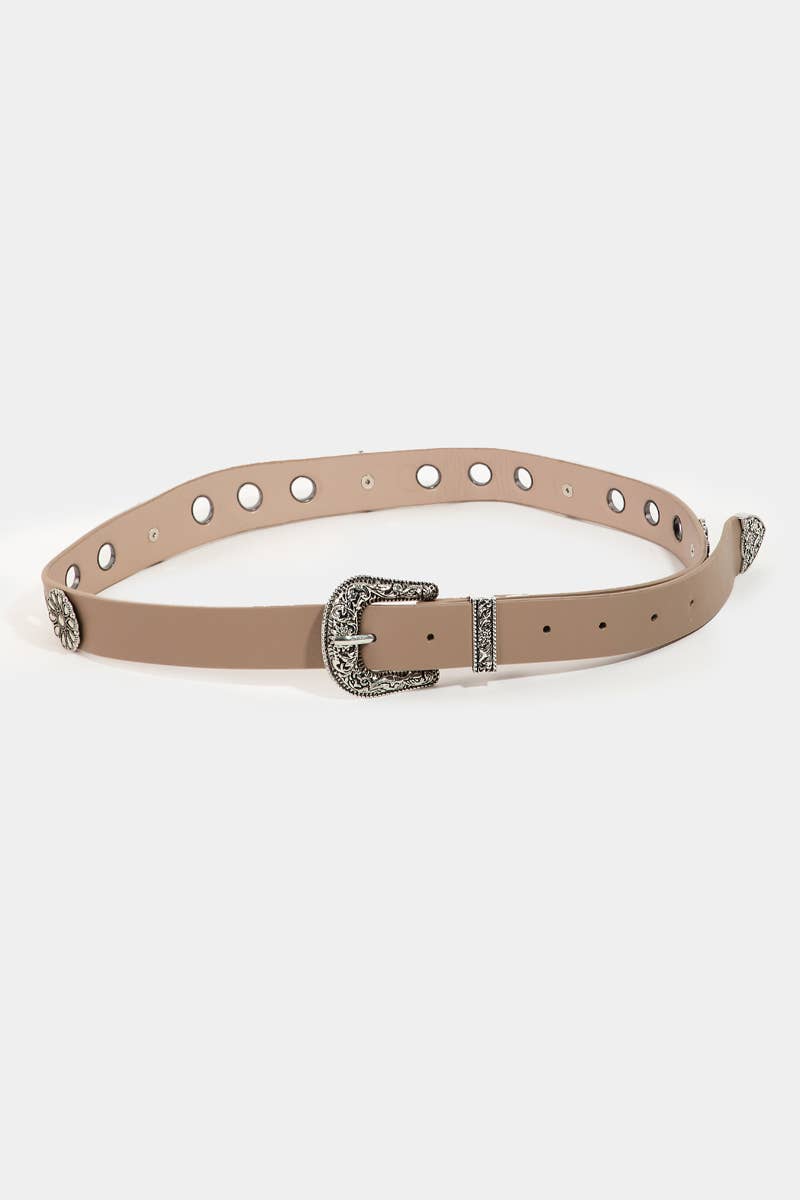 Western Etched Buckle Vegan Leather Belt