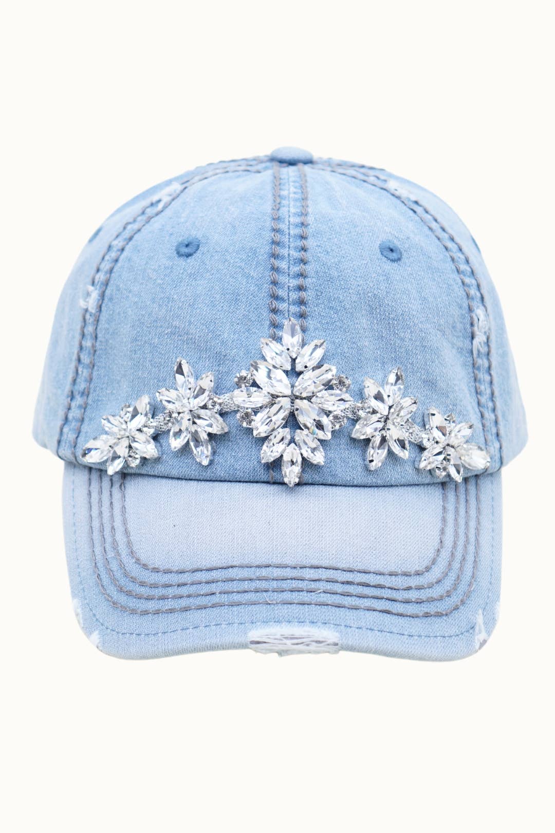 Denim Cotton Cap with Bejewelled Glitz