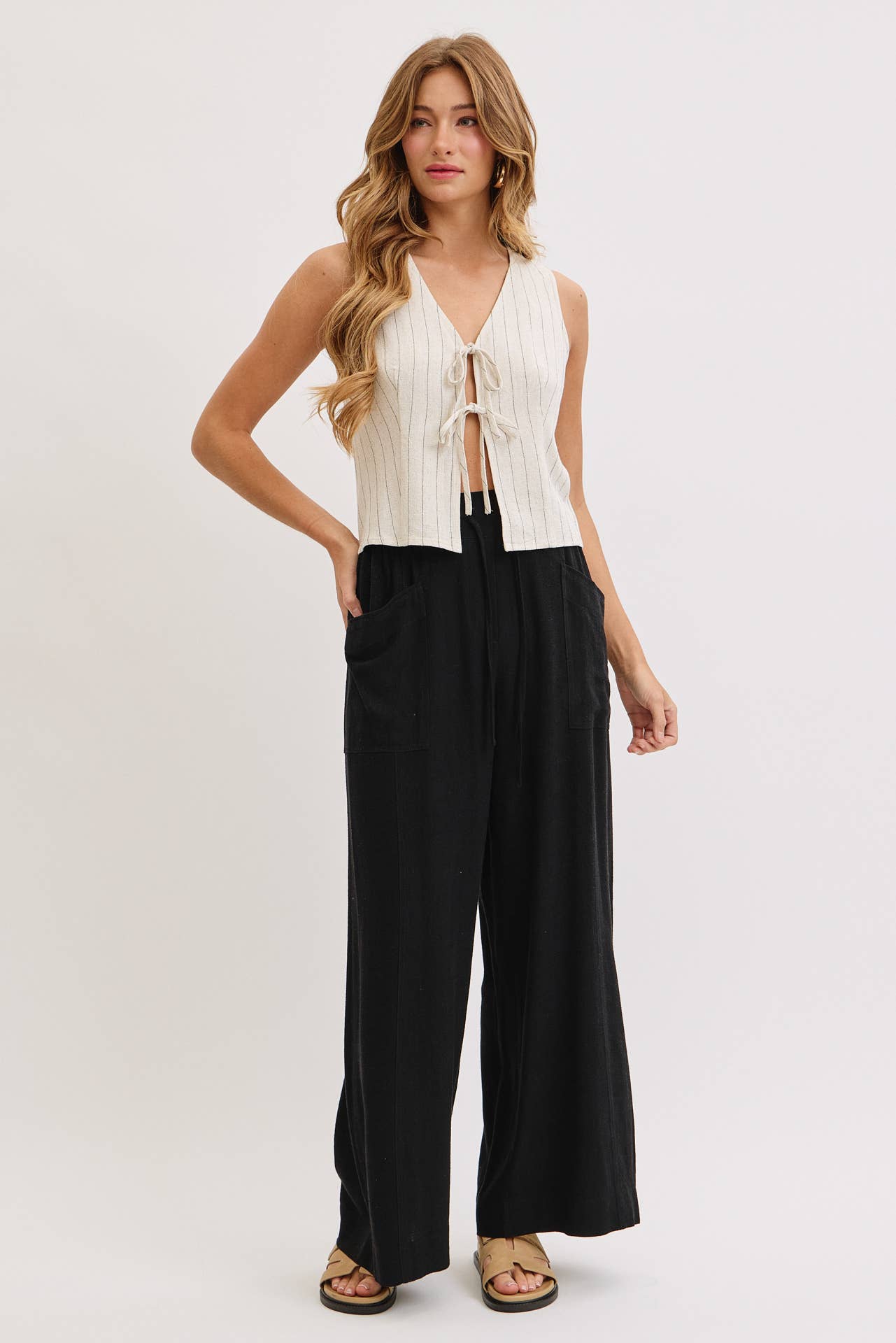 Front Tie Linen Top