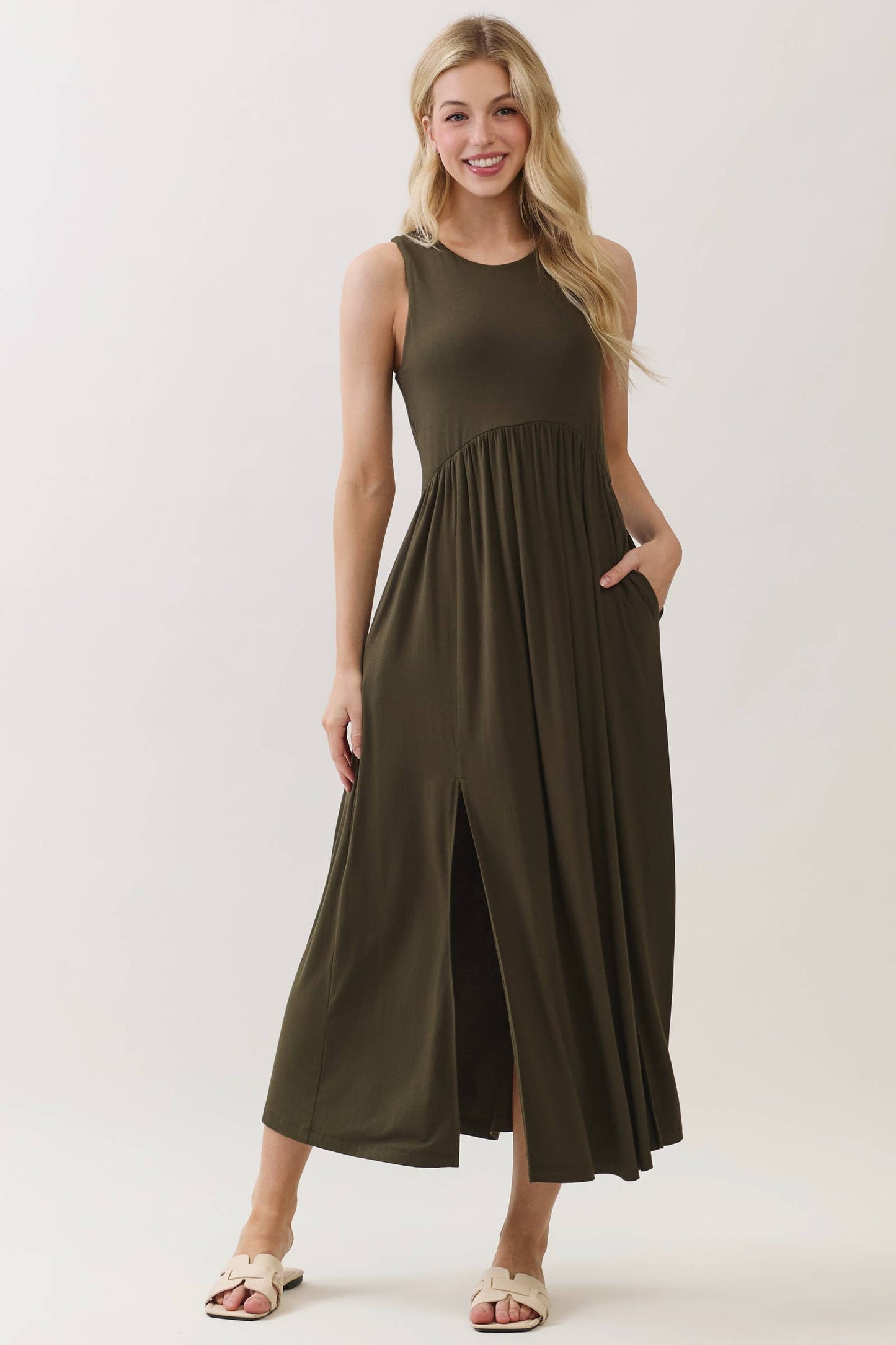 Black Midi Dress with Front Slits