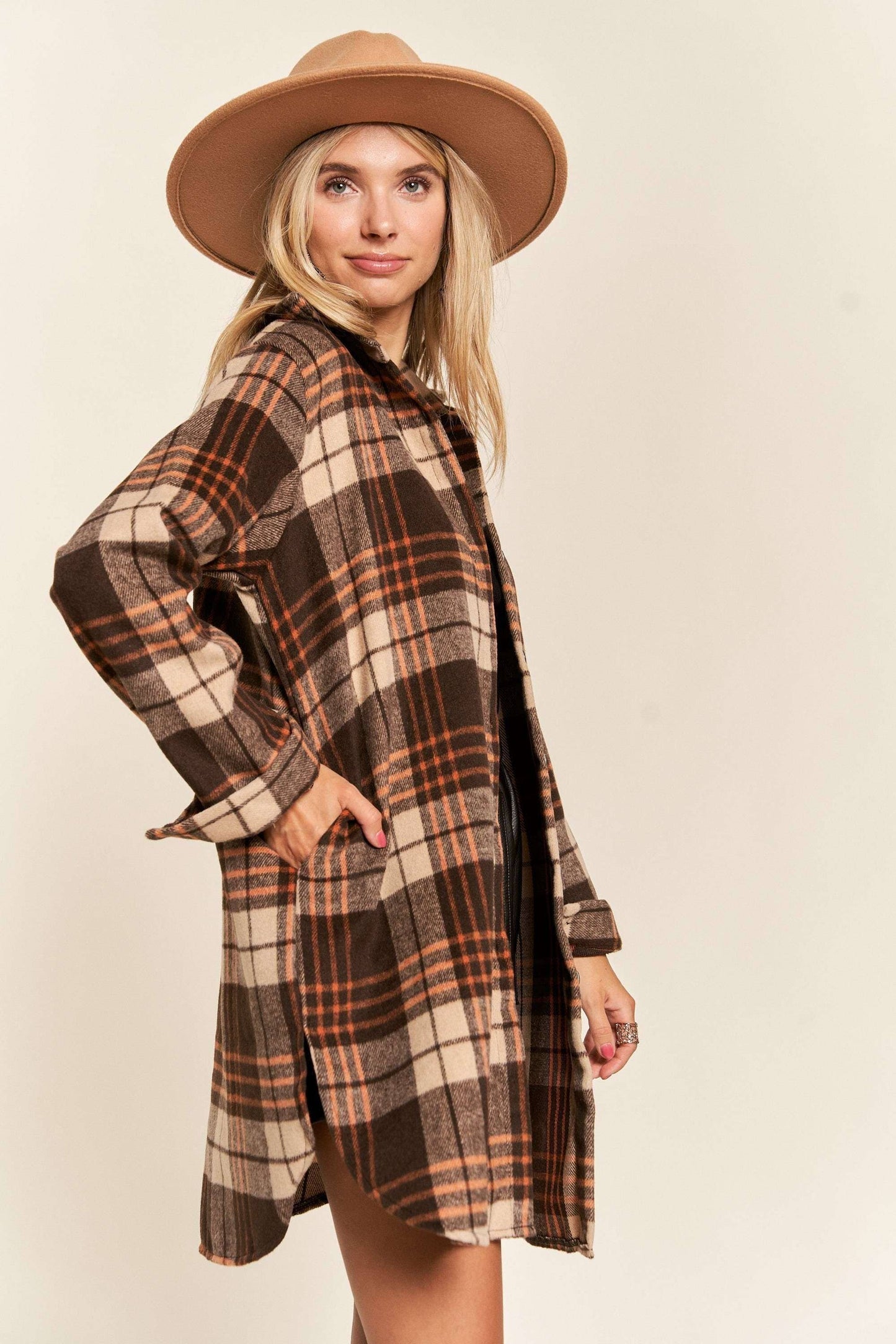 R&Blk BUTTON DOWN FLANNEL SHACKET