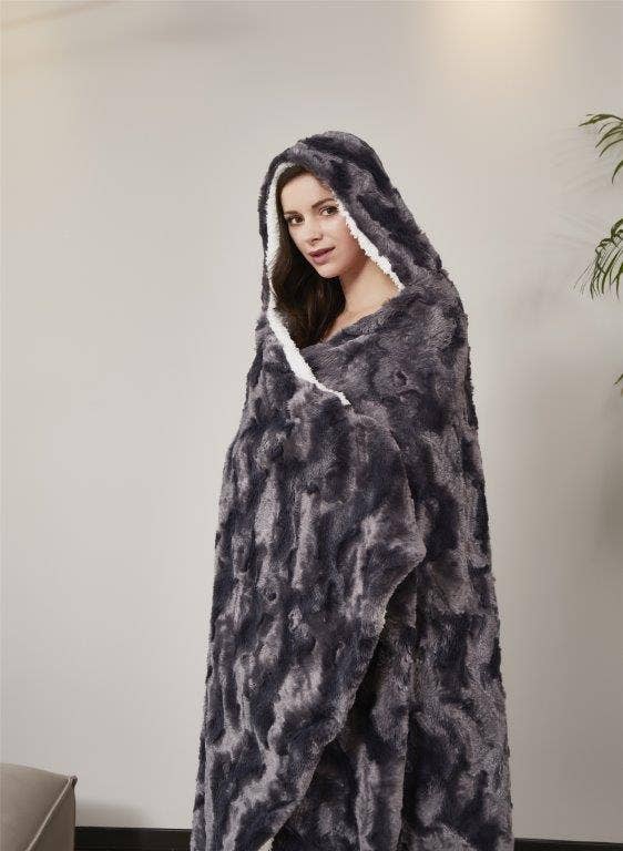"Brushed Slate"  Hooded Throw Blanket