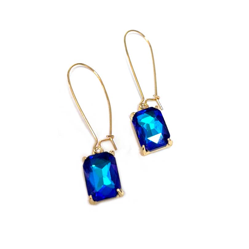 Midi Rectangle Glass Bead with Kidney Wire Dangle Earrings