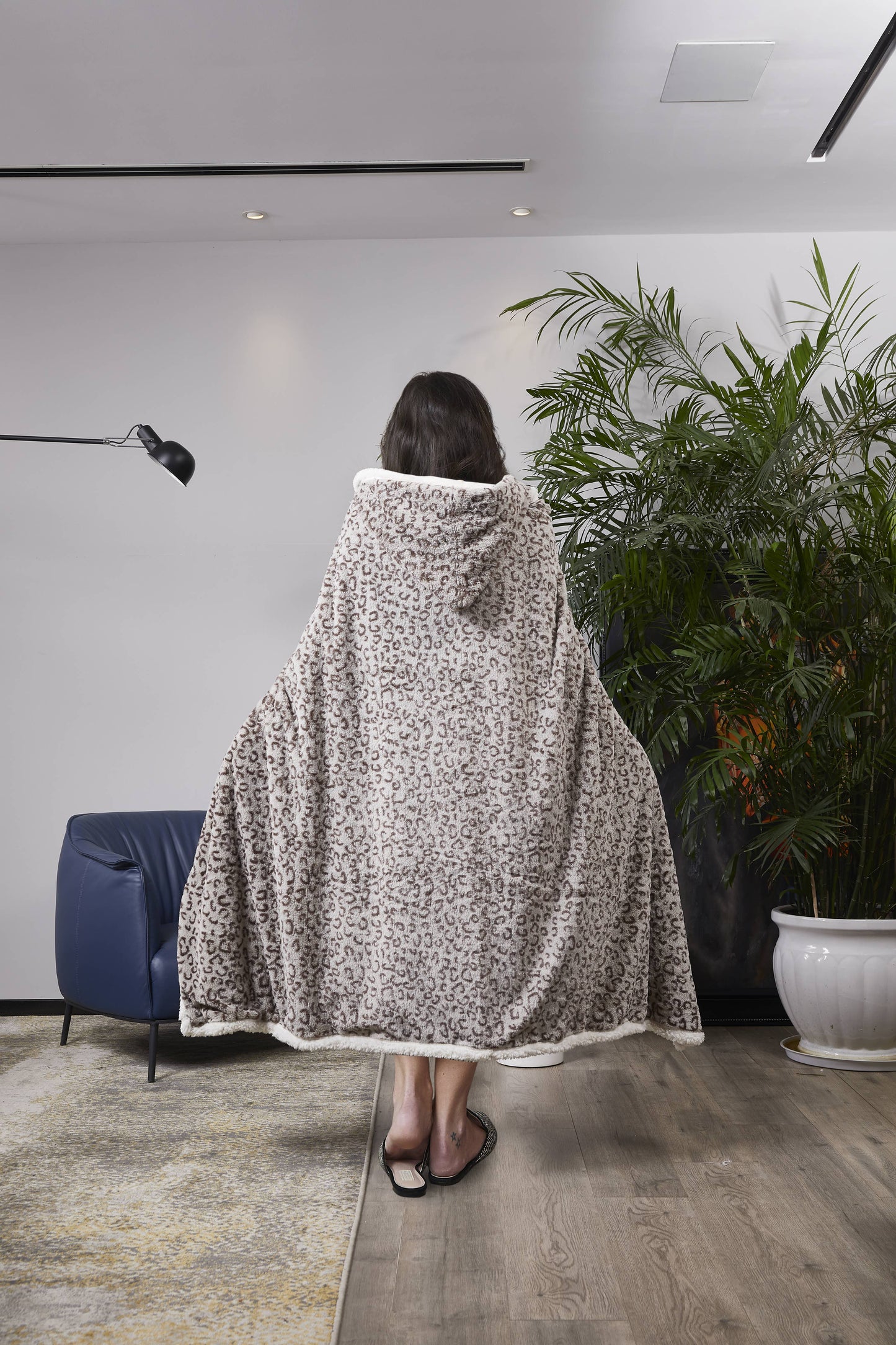 "Leopard" Faux Fur Plush Hooded Throw Blanket