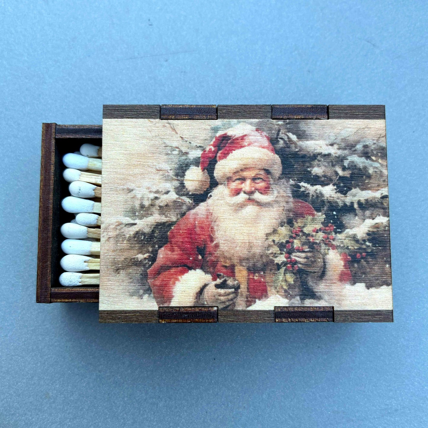 Matches • Christmas Santa Wooden Matchbox •Stocking Stuffers