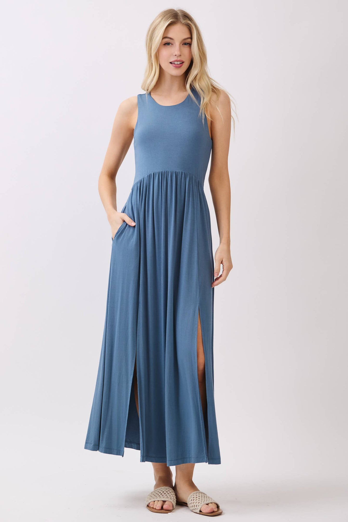 Black Midi Dress with Front Slits