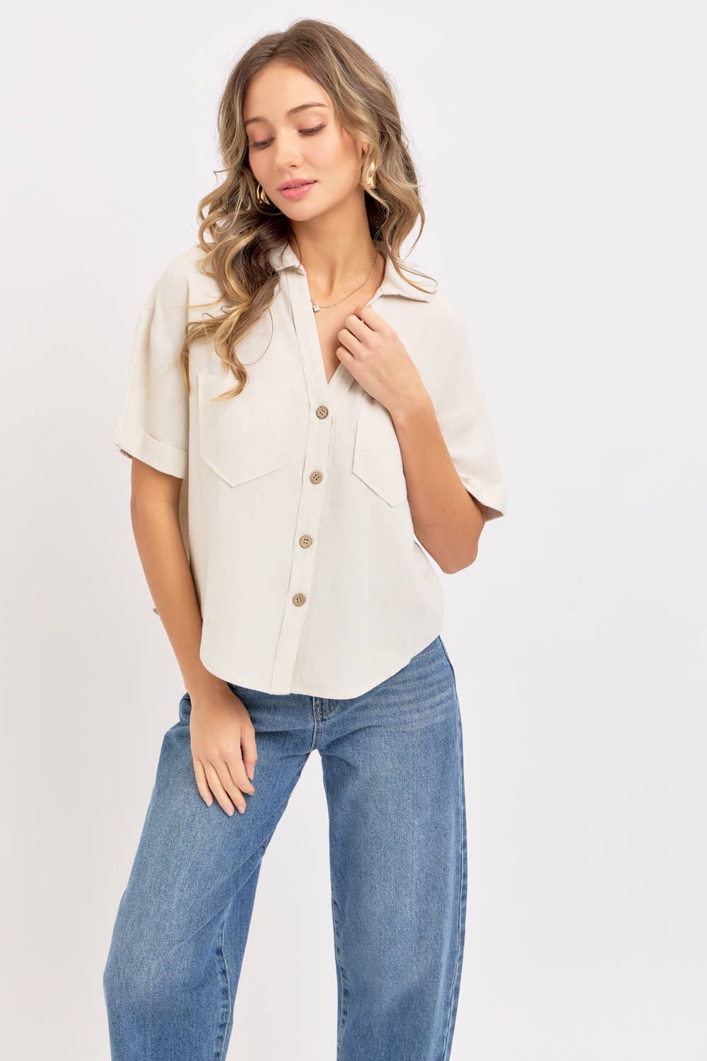 Linen Casual Button Top