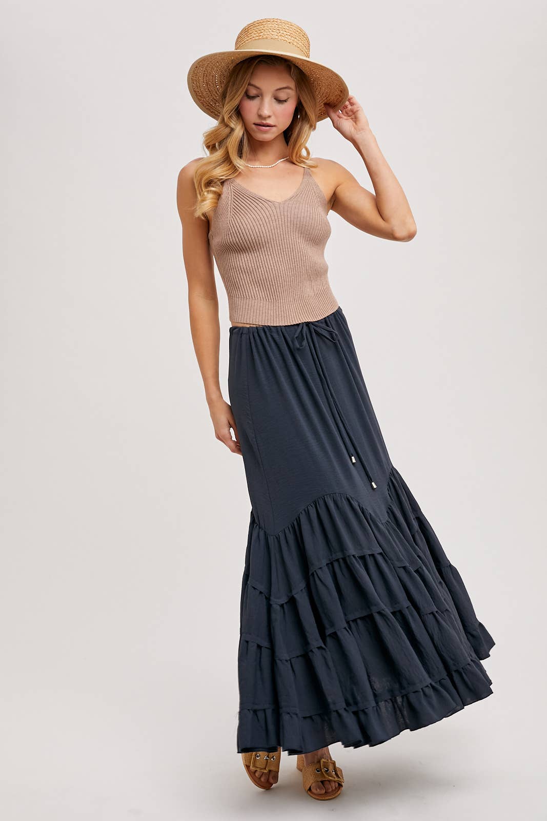 RUFFLED DRAWSTRING WASIT MAXI SKIRT