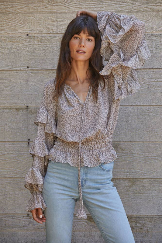 Long Sleeve Smocked Waist Blouse