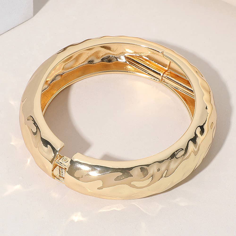 Hammered Metal Hinged Bangle Bracelet